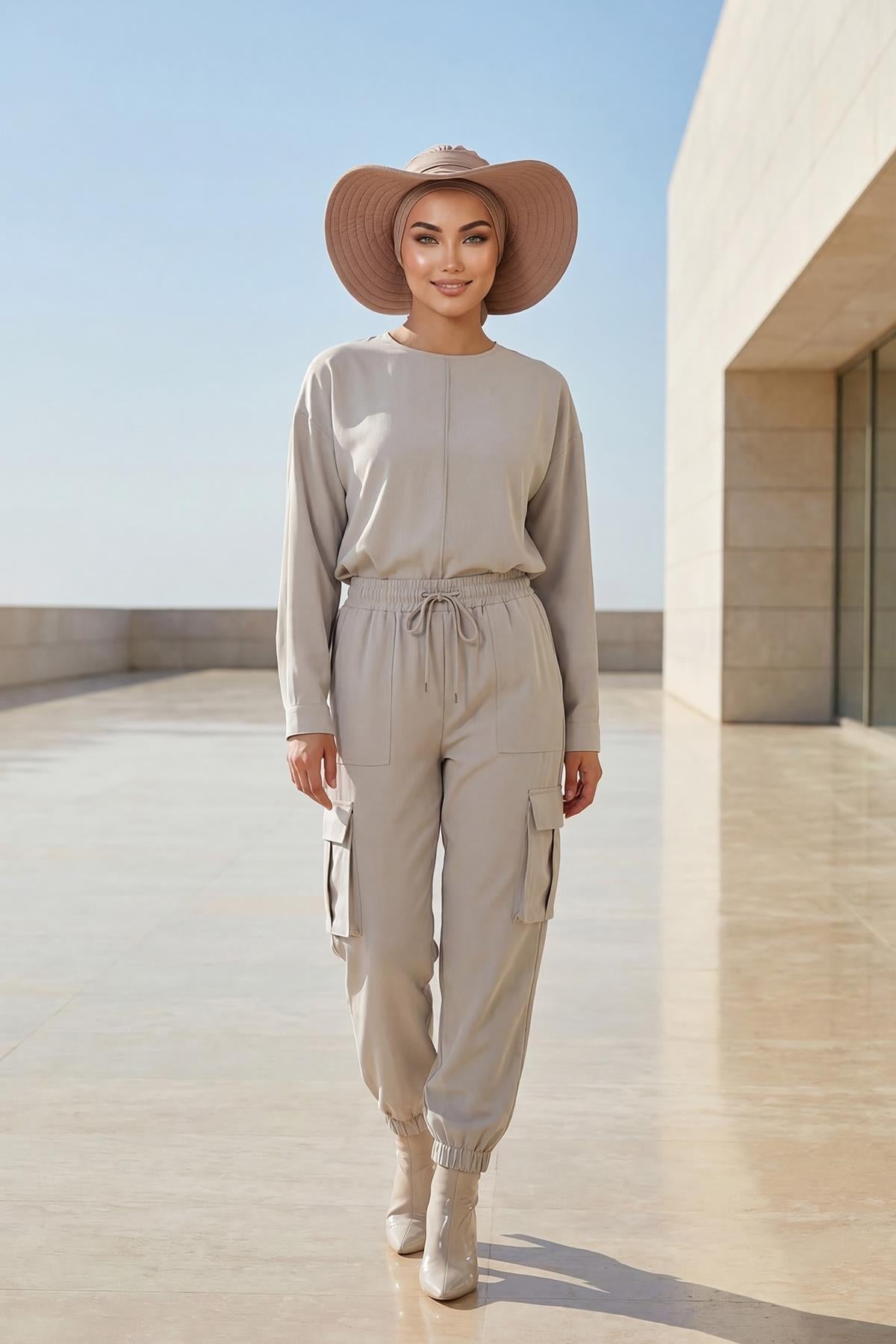 Jersey Bonnet Turban with Wide-Brim Sun Hat