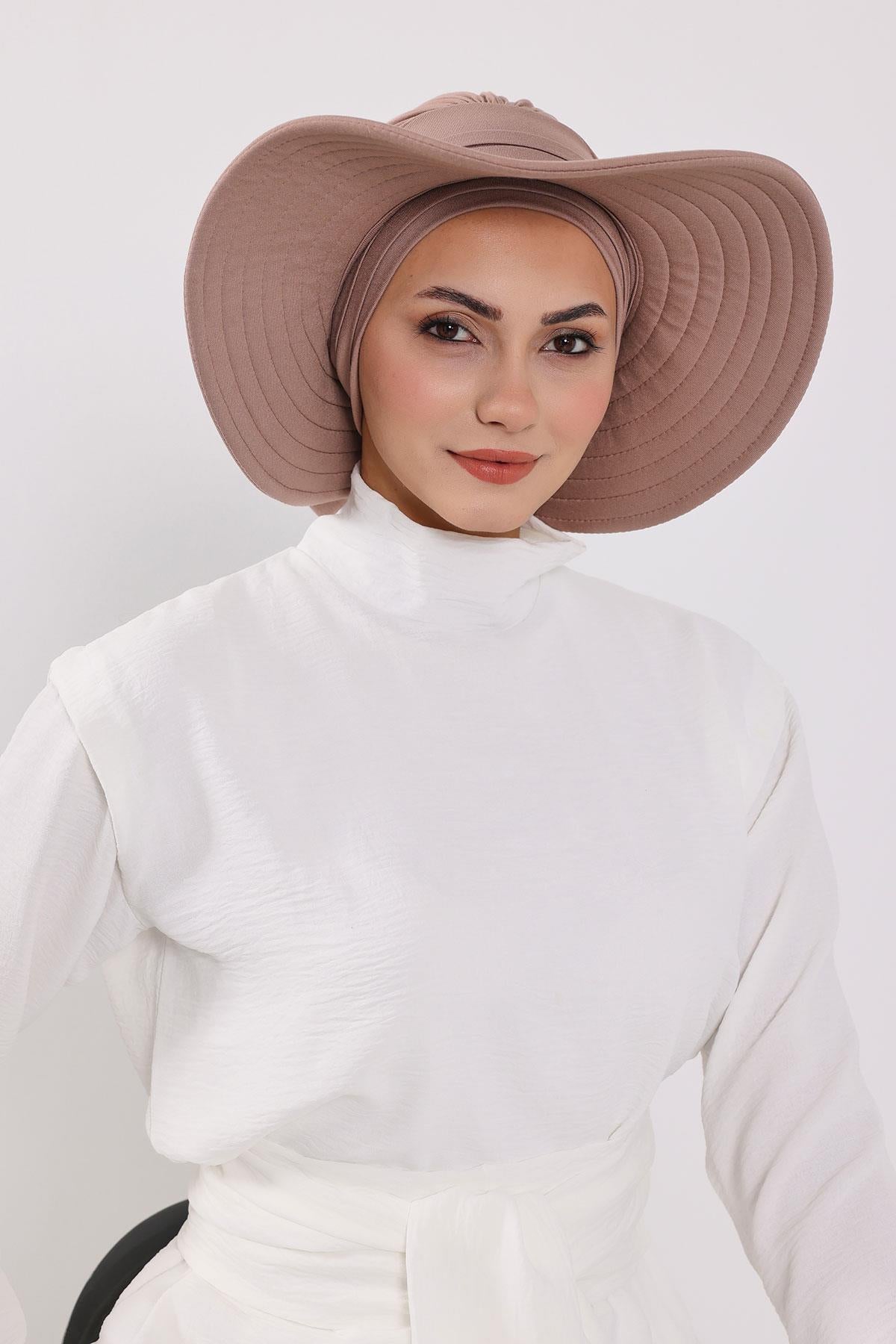 Jersey Bonnet Turban with Wide-Brim Sun Hat