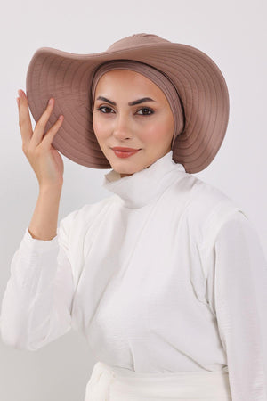 Jersey Bonnet Turban with Wide-Brim Sun Hat