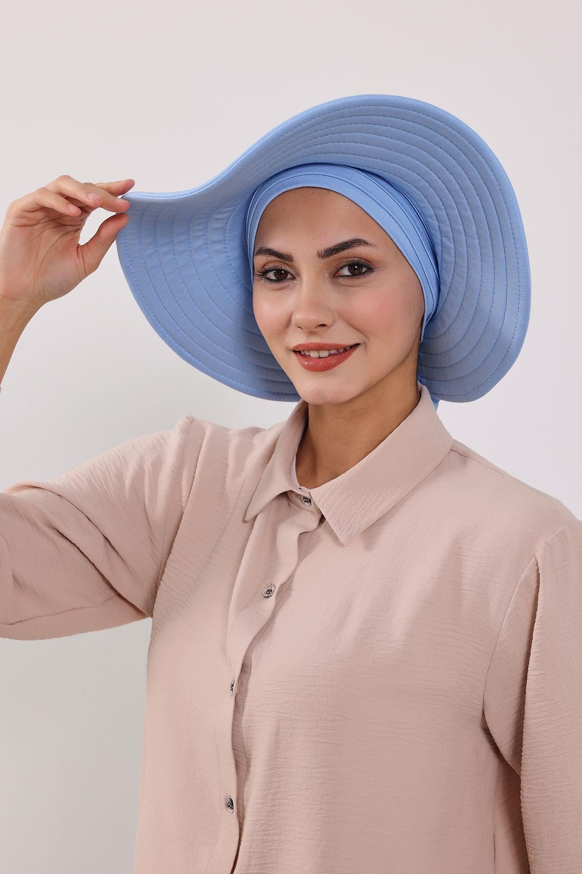 Jersey Bonnet Turban with Wide-Brim Sun Hat