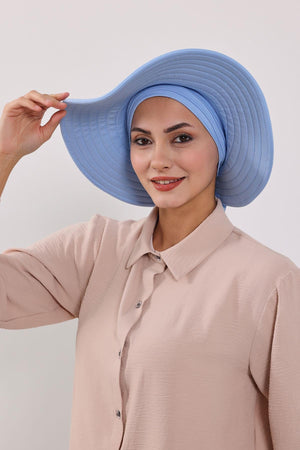 Jersey Bonnet Turban with Wide-Brim Sun Hat