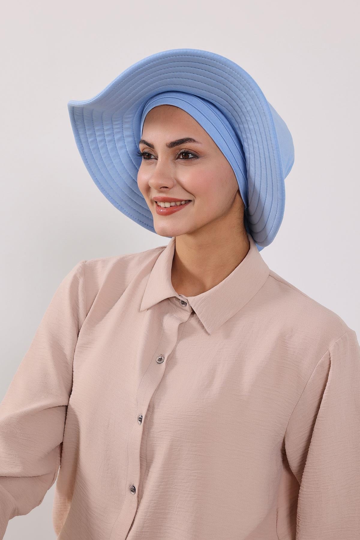 Jersey Bonnet Turban with Wide-Brim Sun Hat