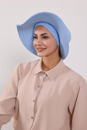 Jersey Bonnet Turban with Wide-Brim Sun Hat