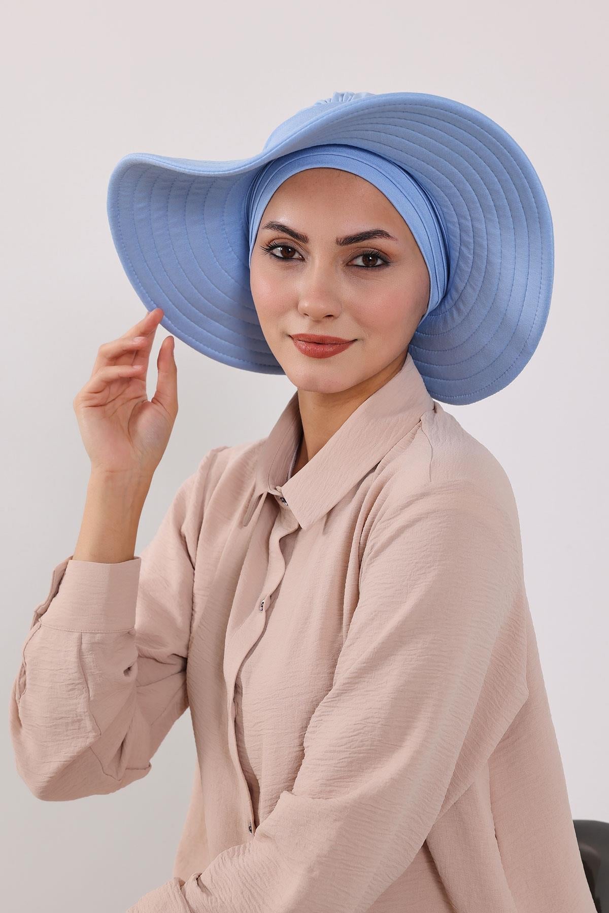 Jersey Bonnet Turban with Wide-Brim Sun Hat
