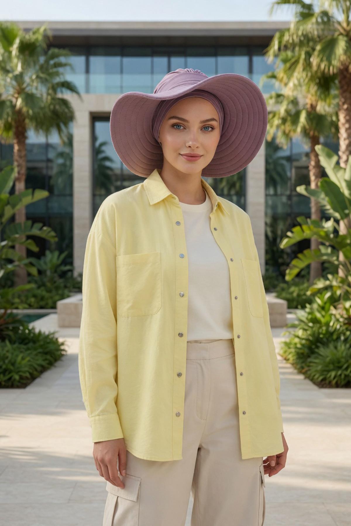 Jersey Bonnet Turban with Wide-Brim Sun Hat