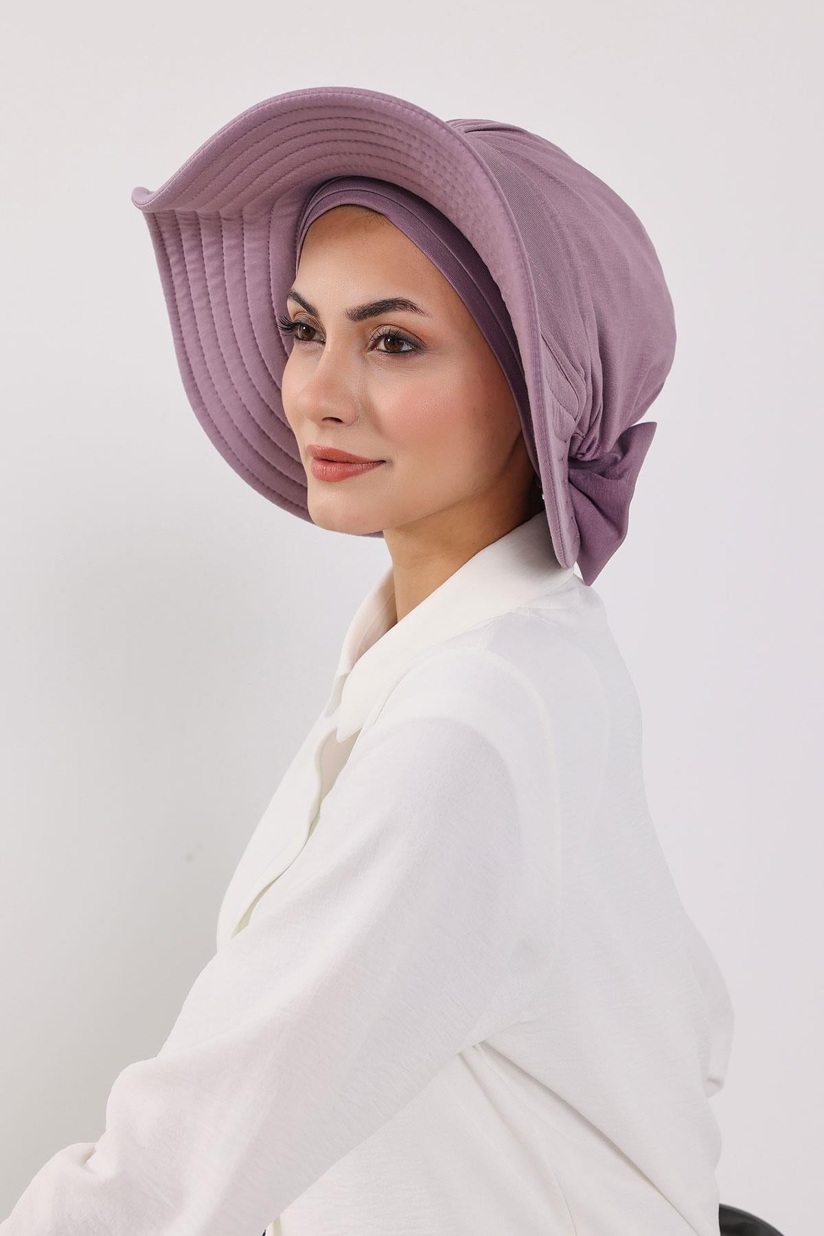 Jersey Bonnet Turban with Wide-Brim Sun Hat
