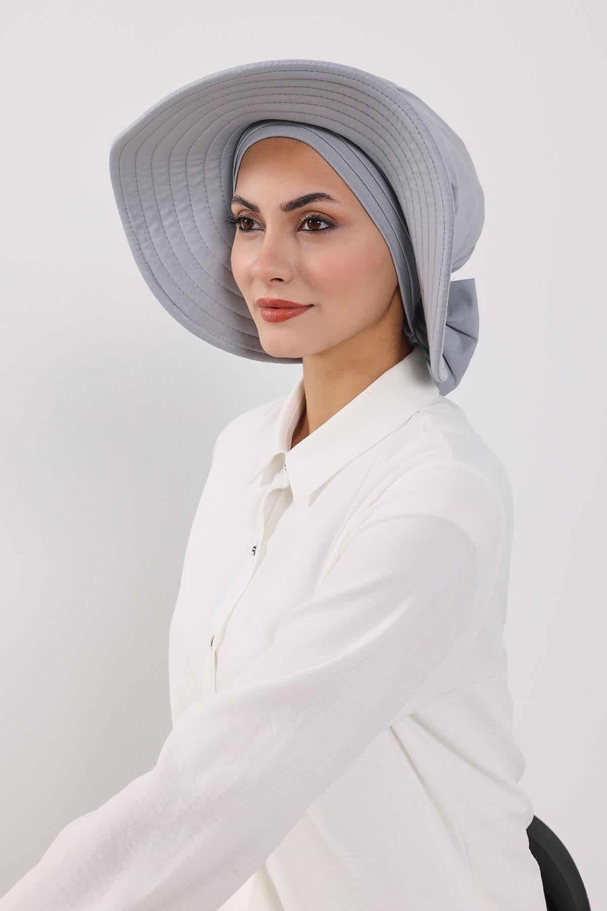 Jersey Bonnet Turban with Wide-Brim Sun Hat