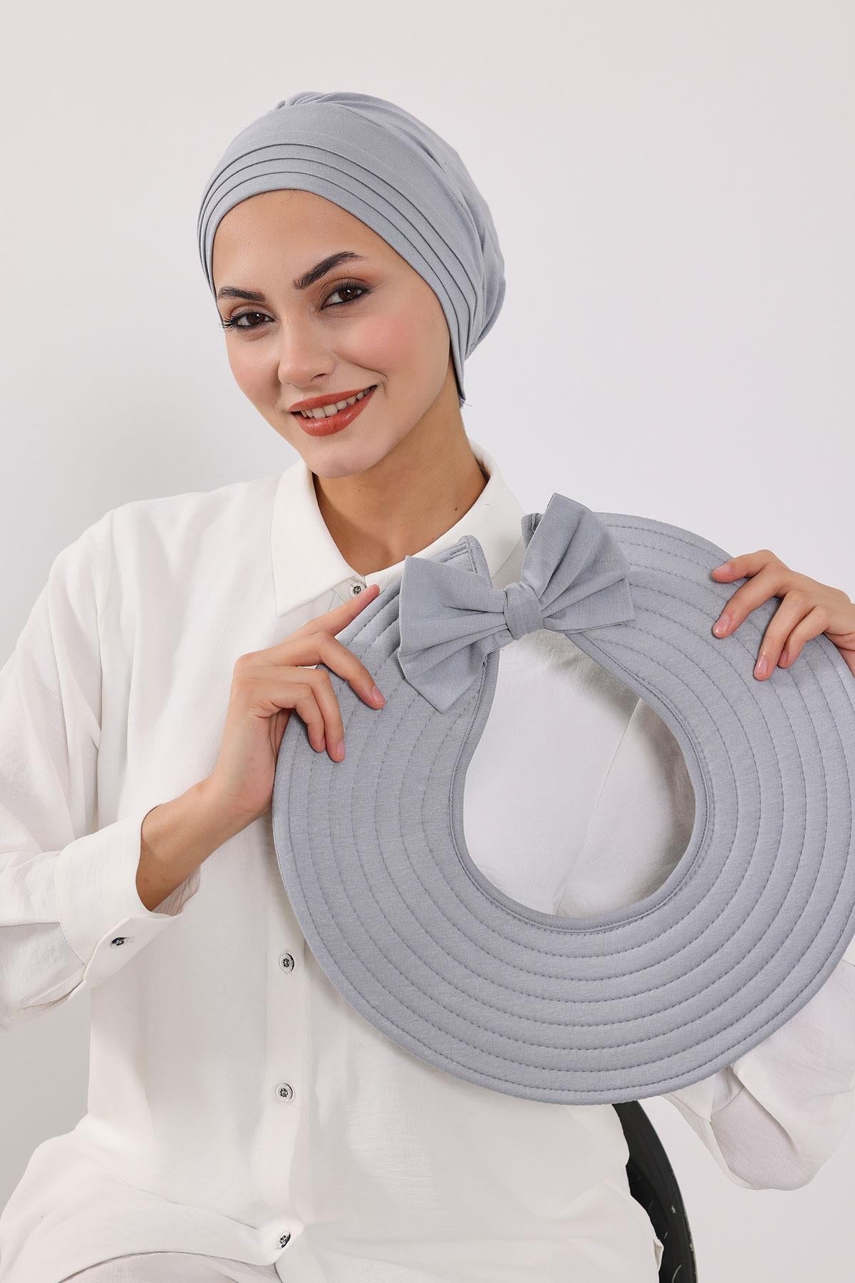 Jersey Bonnet Turban with Wide-Brim Sun Hat