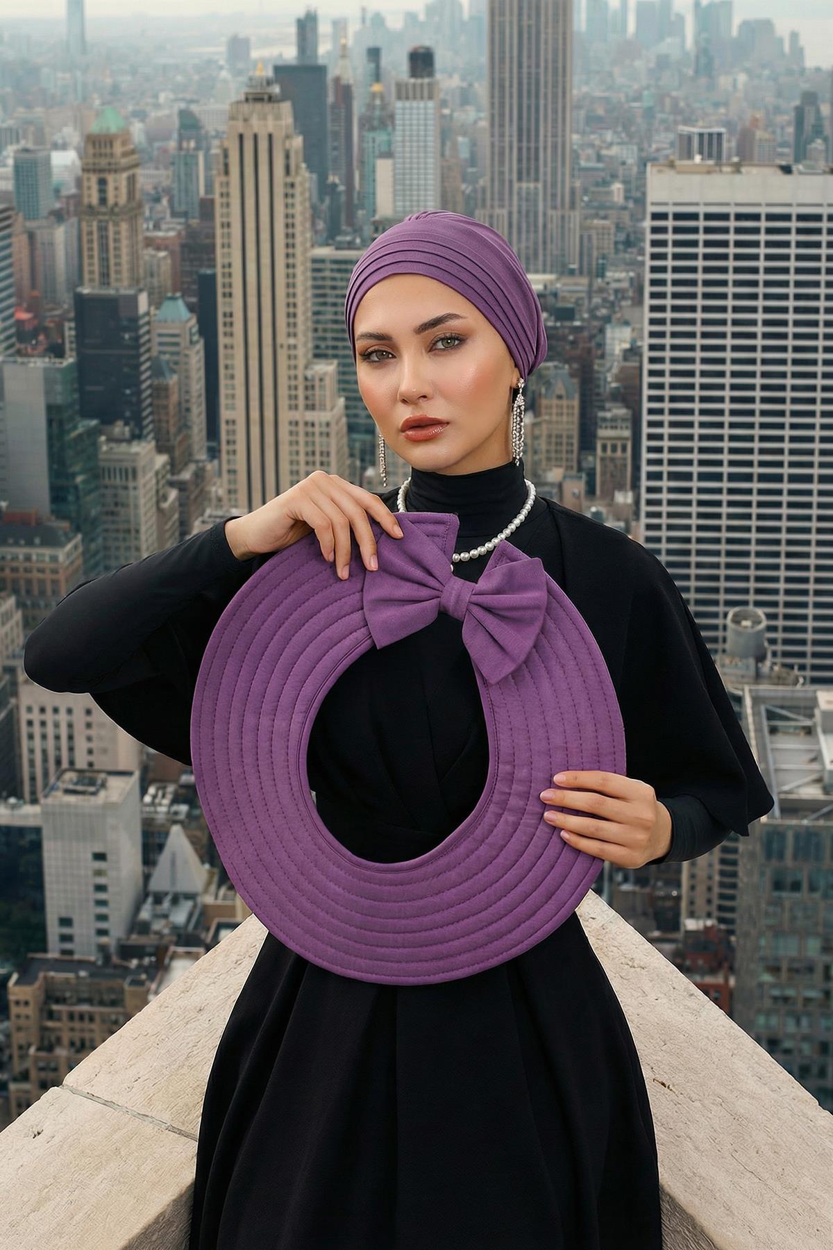 Jersey Bonnet Turban with Wide-Brim Sun Hat