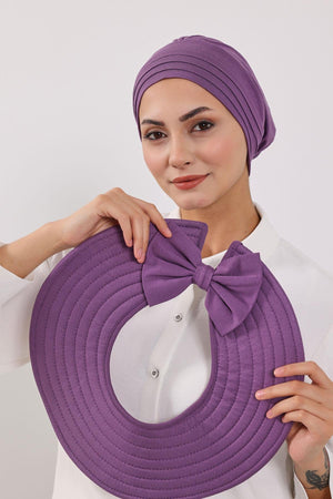 Jersey Bonnet Turban with Wide-Brim Sun Hat