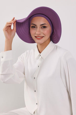Jersey Bonnet Turban with Wide-Brim Sun Hat