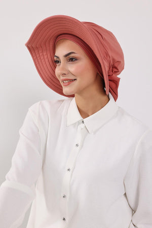 Jersey Bonnet Turban with Wide-Brim Sun Hat