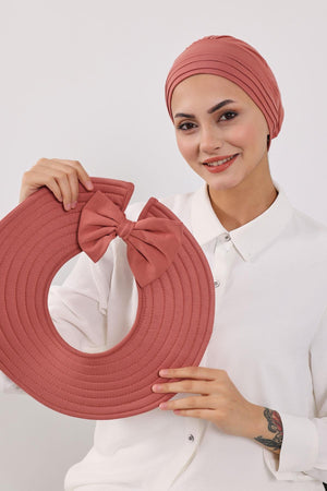 Jersey Bonnet Turban with Wide-Brim Sun Hat
