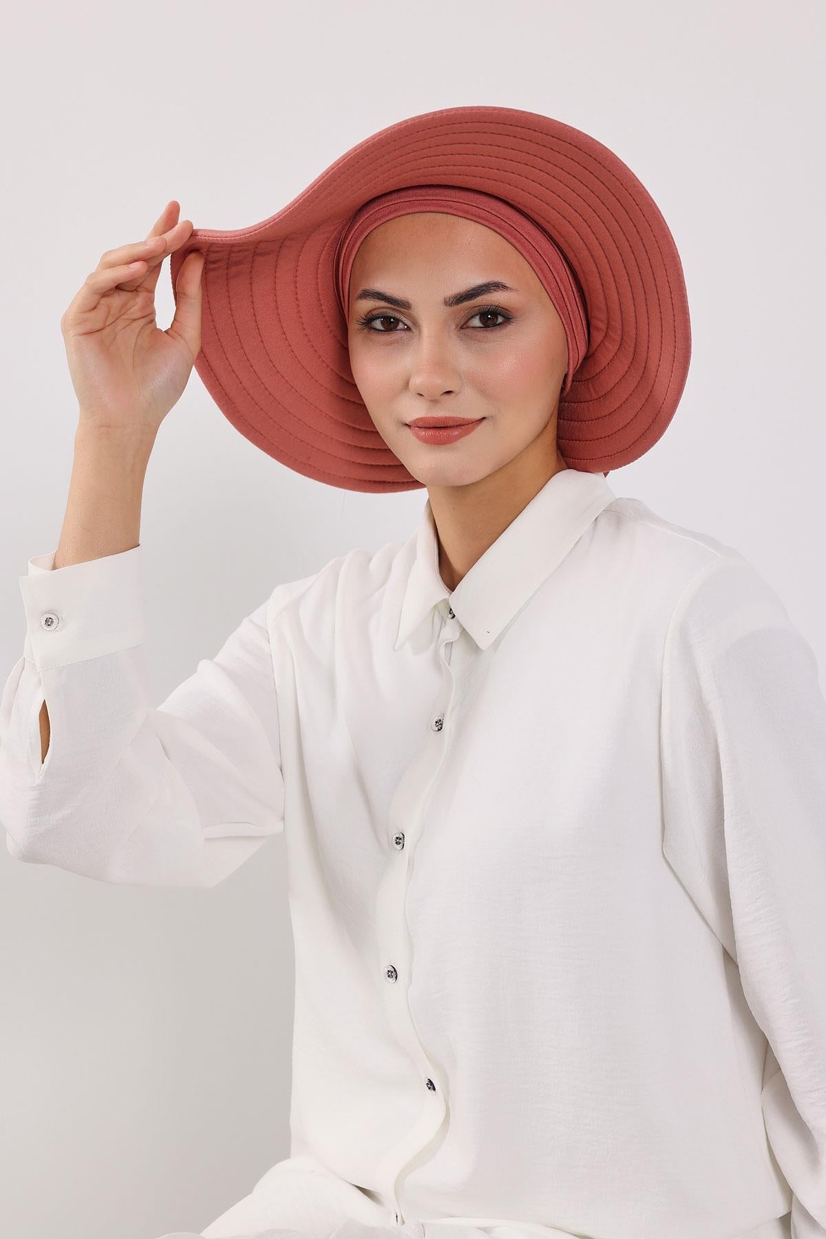 Jersey Bonnet Turban with Wide-Brim Sun Hat