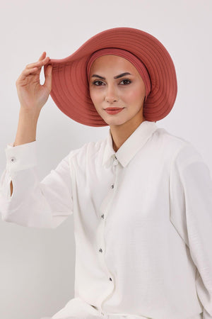 Jersey Bonnet Turban with Wide-Brim Sun Hat