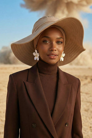 Jersey Bonnet Turban with Wide-Brim Sun Hat