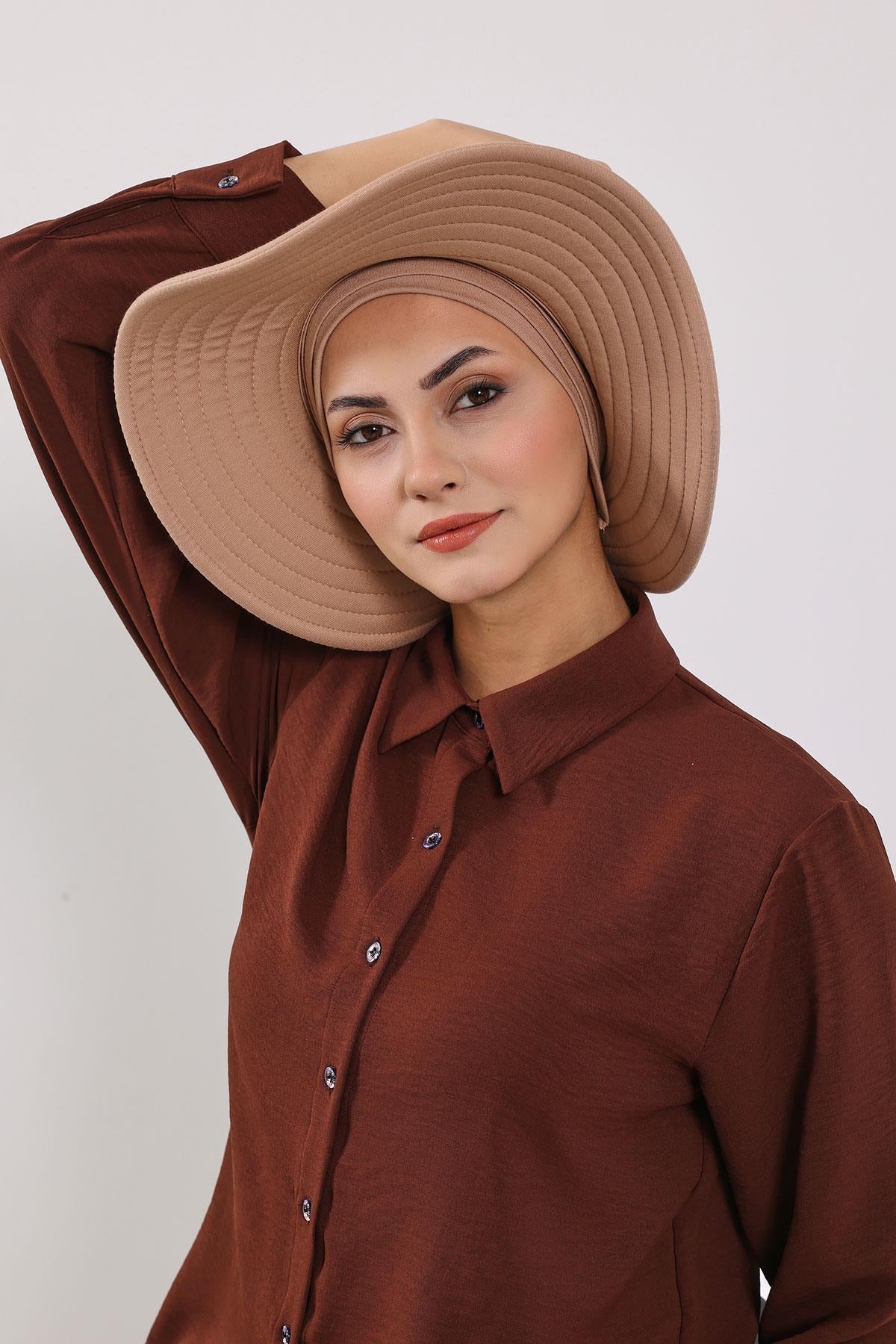 Jersey Bonnet Turban with Wide-Brim Sun Hat