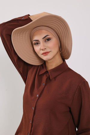 Jersey Bonnet Turban with Wide-Brim Sun Hat