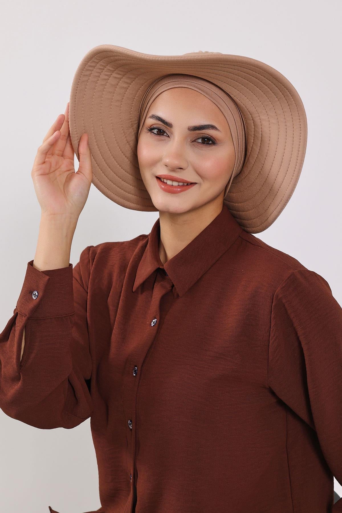 Jersey Bonnet Turban with Wide-Brim Sun Hat