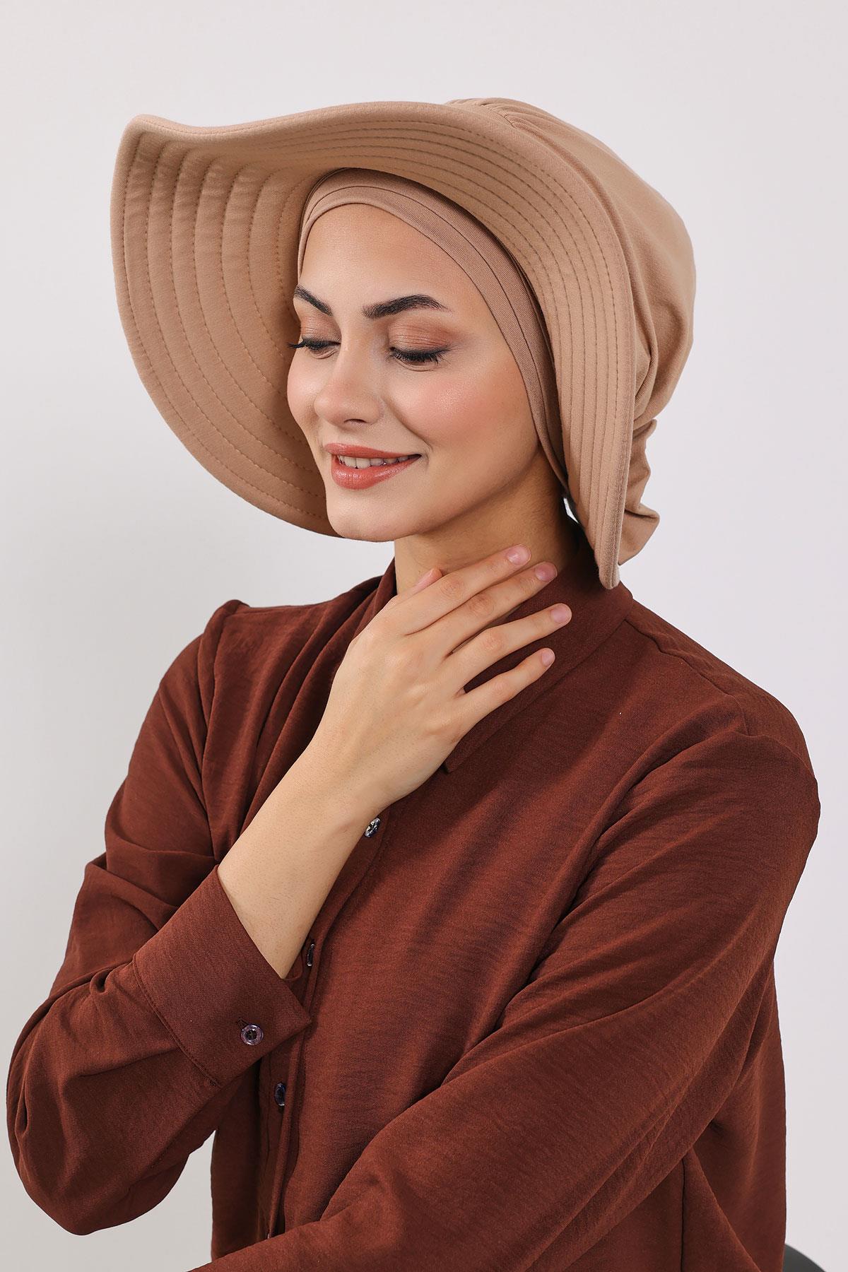 Jersey Bonnet Turban with Wide-Brim Sun Hat