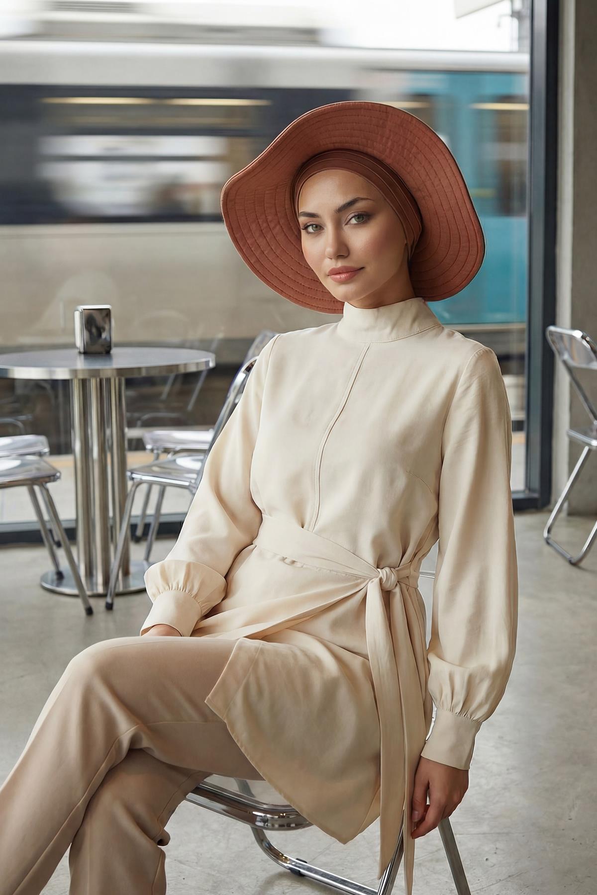 Jersey Bonnet Turban with Wide-Brim Sun Hat