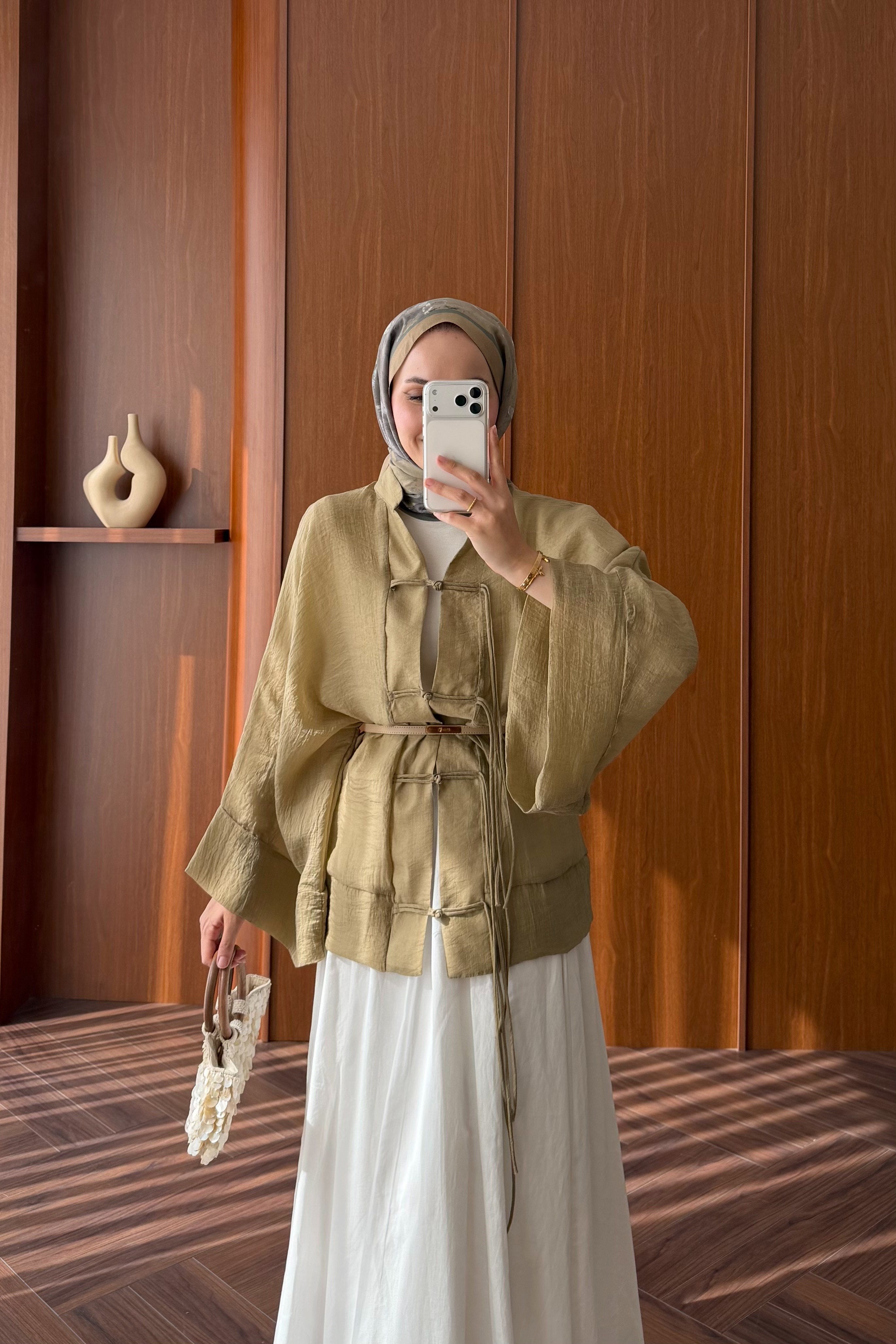 Chinese-Style Tie-Front Blouse with Wide Sleeves — HAKİ