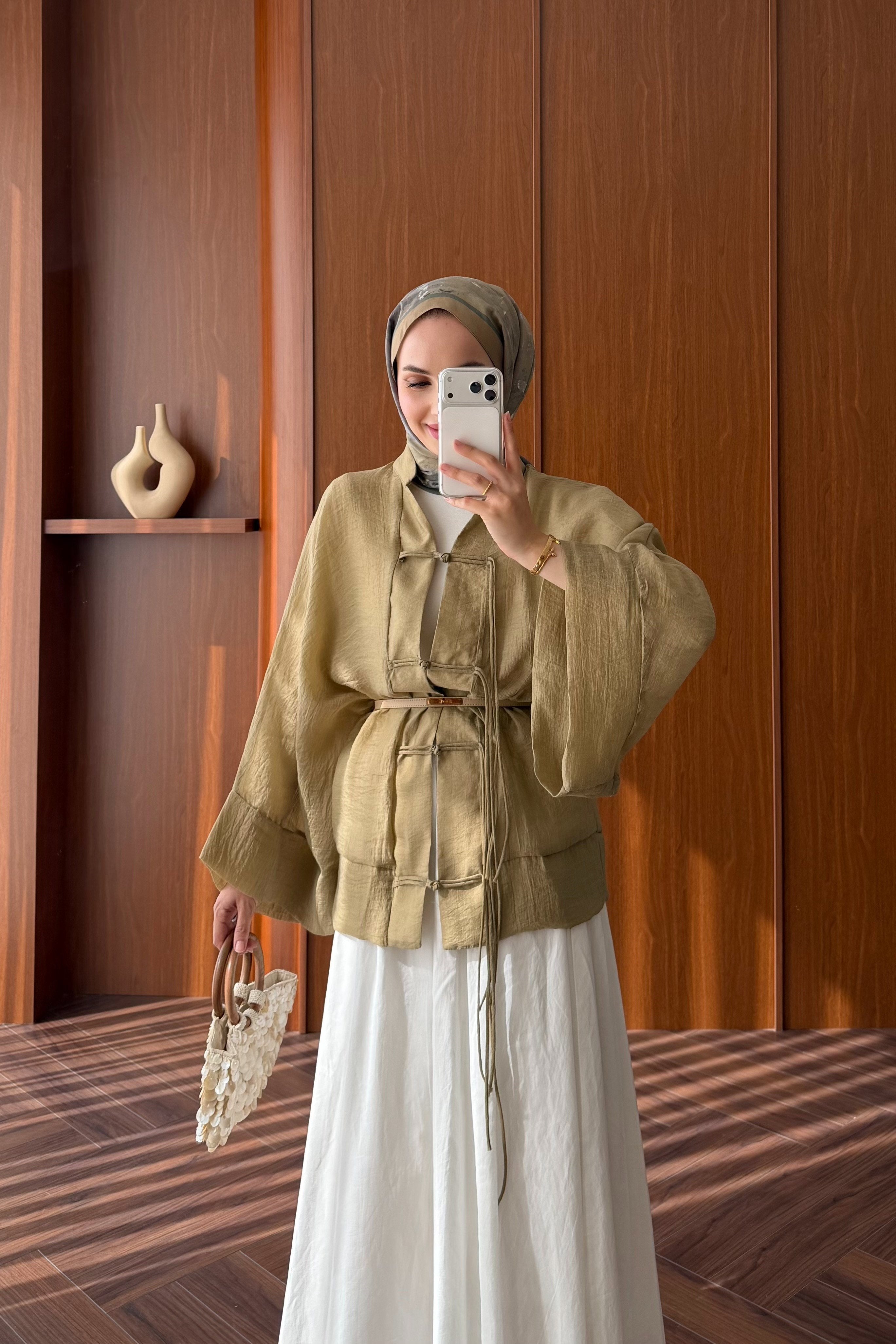 Chinese-Style Tie-Front Blouse with Wide Sleeves — HAKİ
