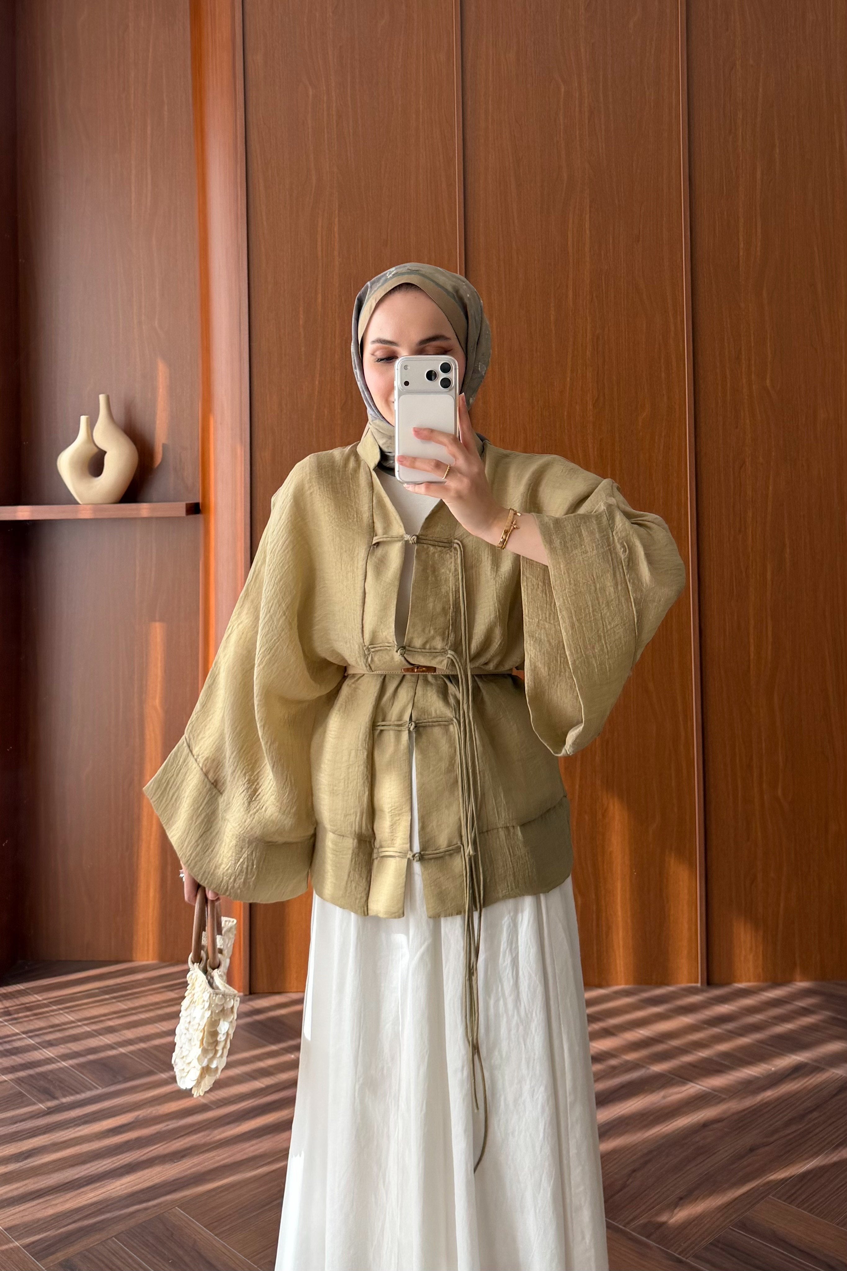 Chinese-Style Tie-Front Blouse with Wide Sleeves — HAKİ