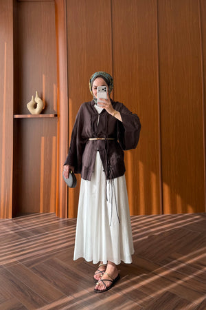 Chinese-Style Tie-Front Blouse with Wide Sleeves — KAHVE