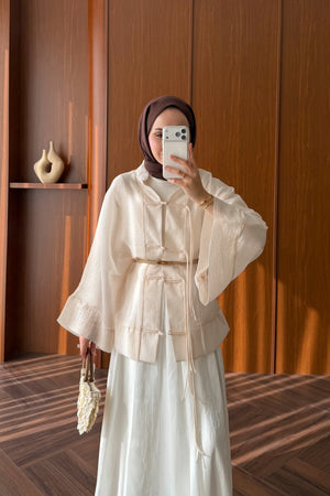 Chinese-Style Tie-Front Blouse with Wide Sleeves — TAŞ