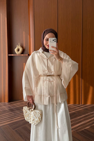 Chinese-Style Tie-Front Blouse with Wide Sleeves — TAŞ