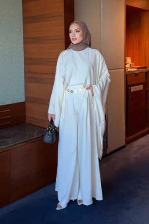Light Modal Two-Piece Set with Belt and Elastic Trousers — Ekru