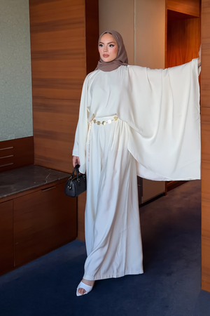 Light Modal Two-Piece Set with Belt and Elastic Trousers — Ekru