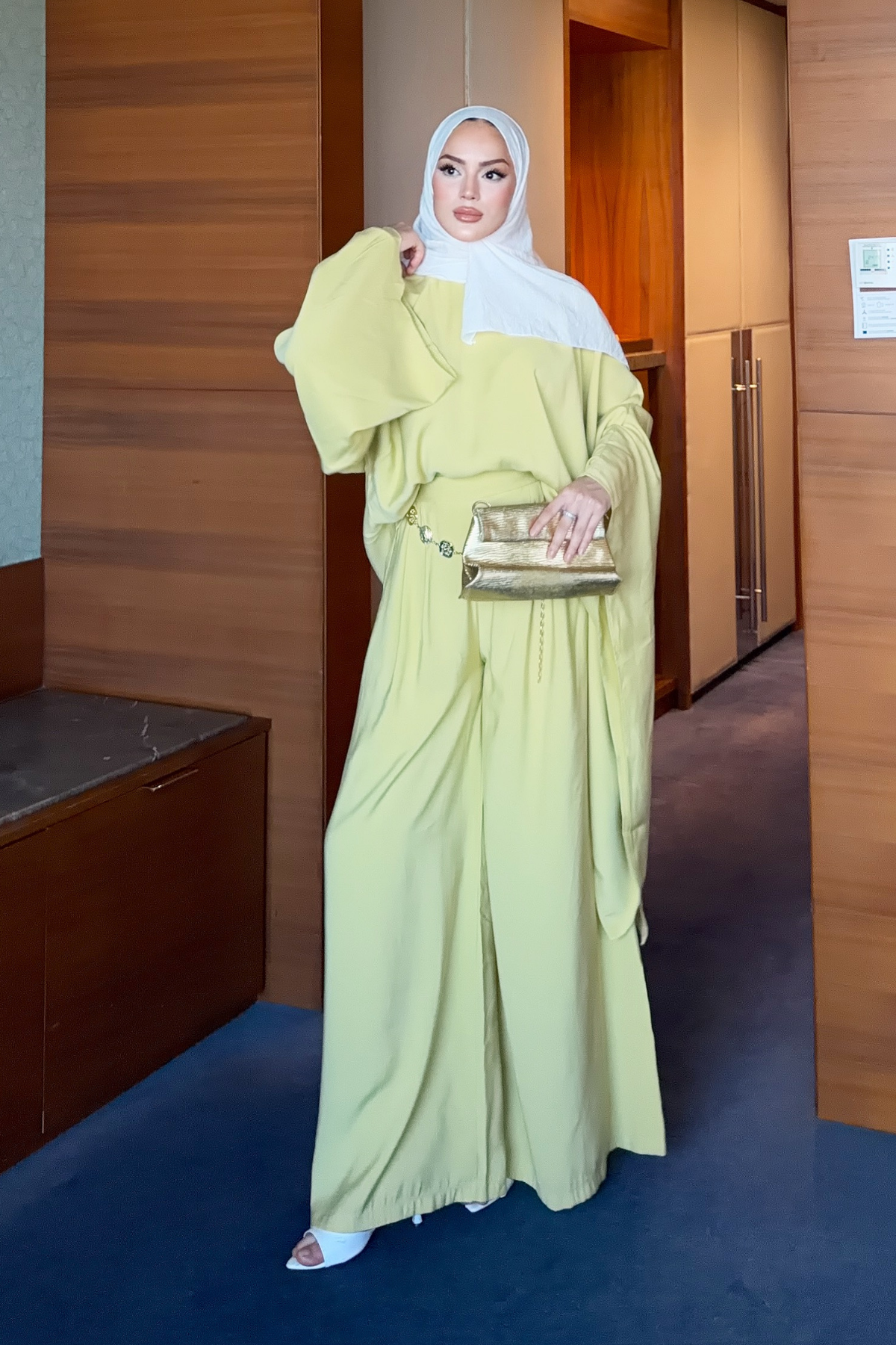 Light Modal Two-Piece Set with Belt and Elastic Trousers — Yag Yesili
