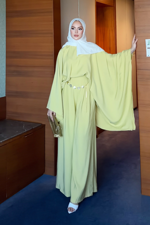 Light Modal Two-Piece Set with Belt and Elastic Trousers — Yag Yesili