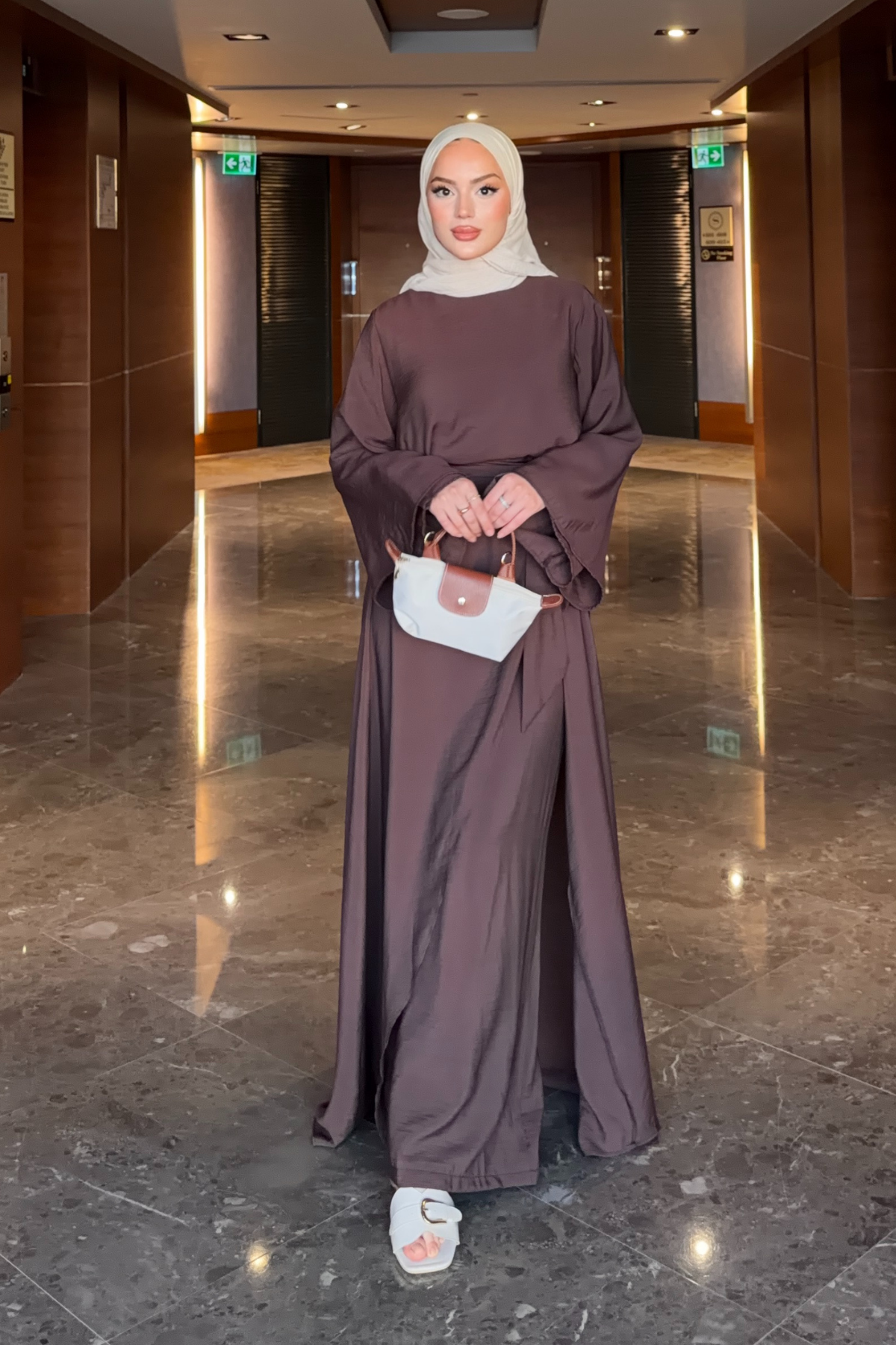 Flowing Tencel Tunic & Wide-Leg Trousers Set — Kahverengi