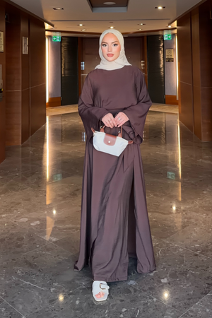 Flowing Tencel Tunic & Wide-Leg Trousers Set — Kahverengi