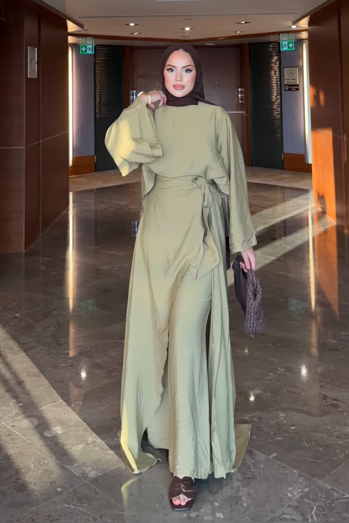 Flowing Tencel Tunic & Wide-Leg Trousers Set — Yag Yesili