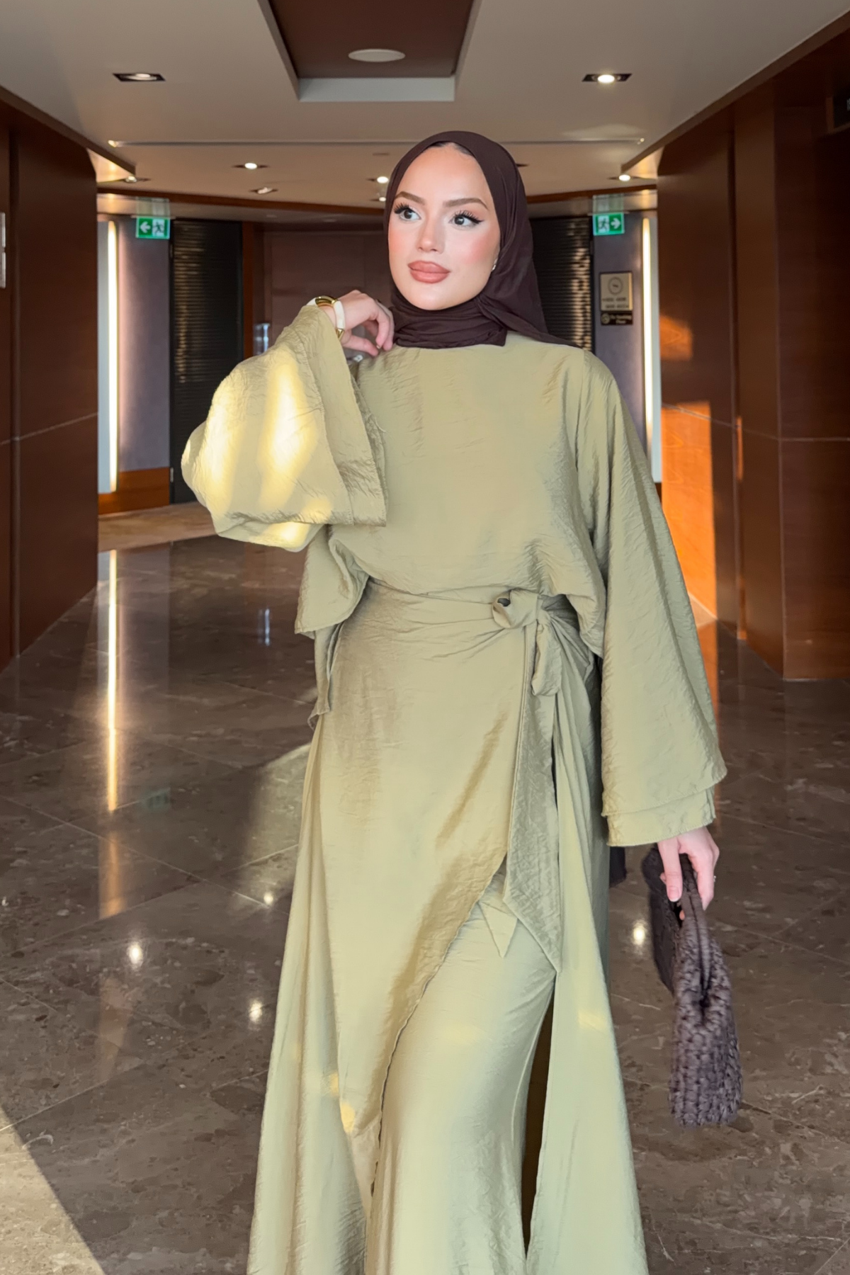 Flowing Tencel Tunic & Wide-Leg Trousers Set — Yag Yesili