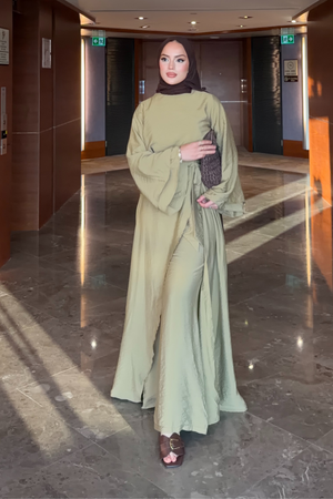 Flowing Tencel Tunic & Wide-Leg Trousers Set — Yag Yesili