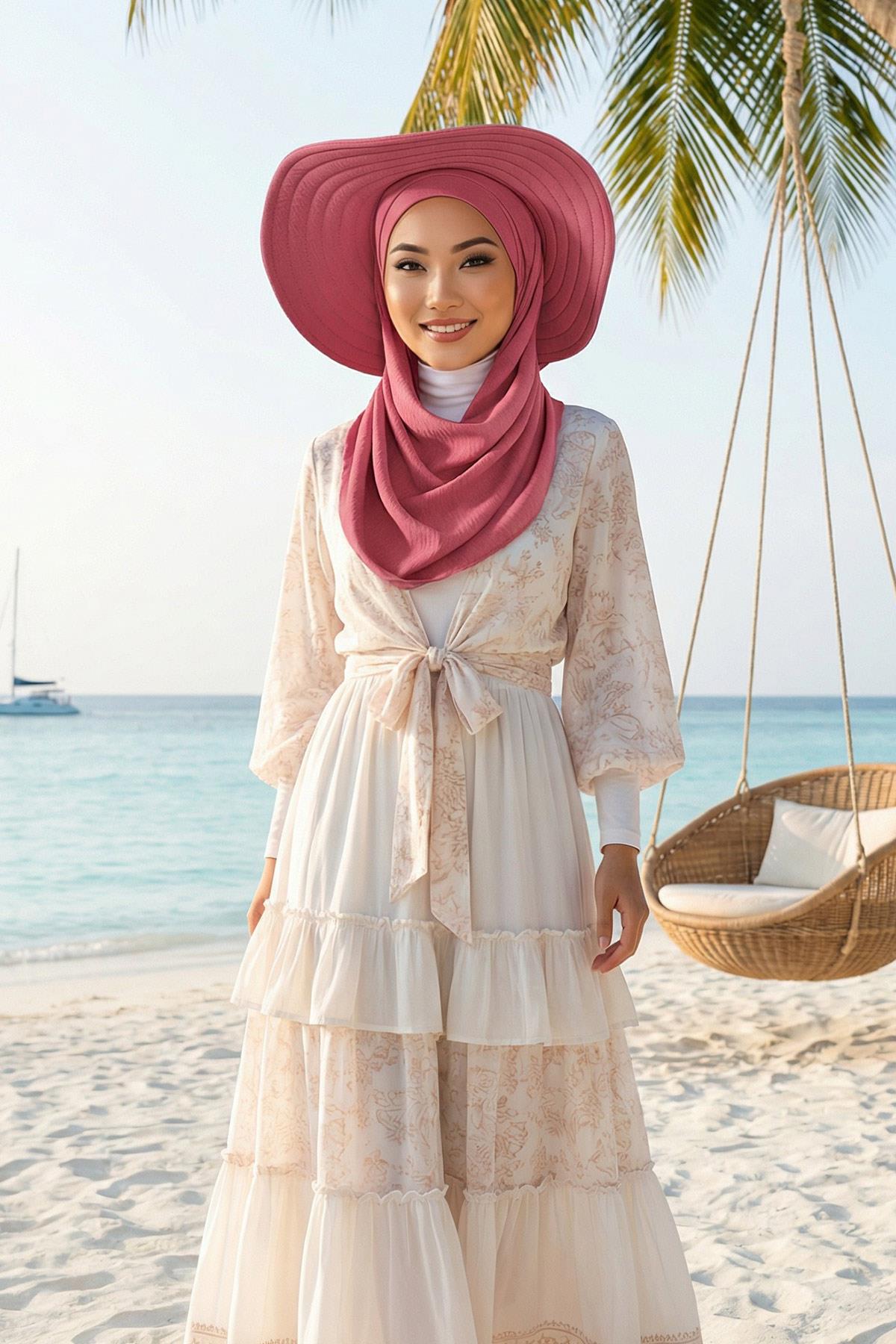 Capped Instant Turban Hijab with Removable Back Bow
