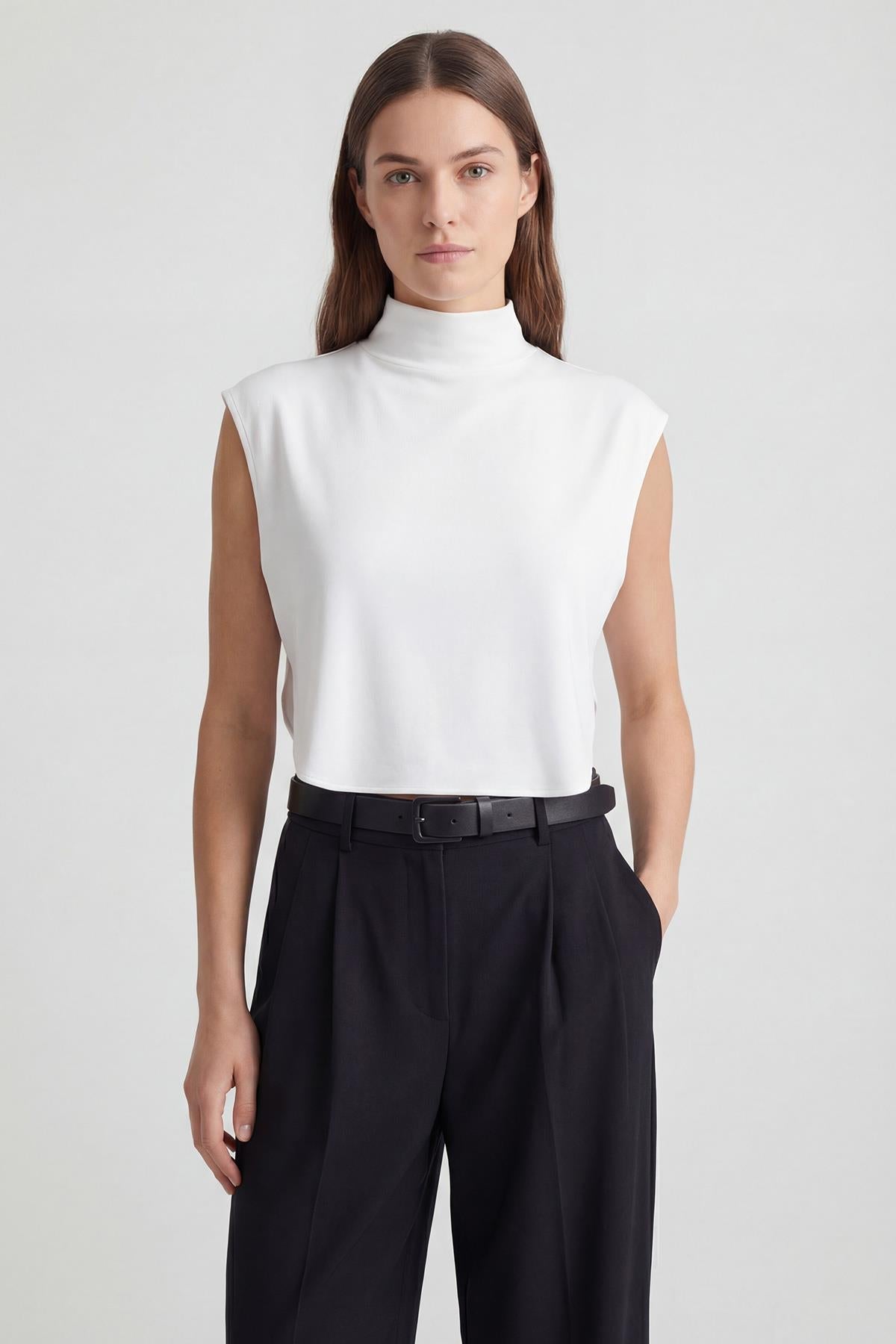 Soft Cotton-Blend High-Neck Sleeveless Modesty Top