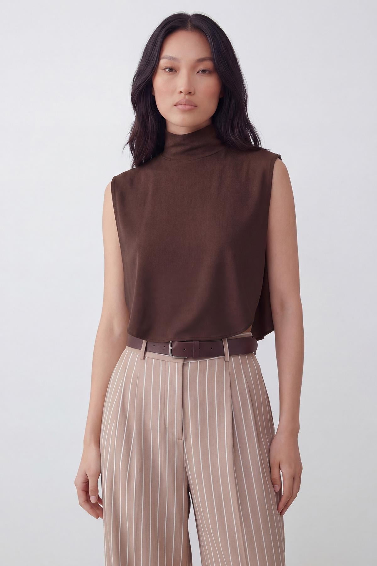Soft Cotton-Blend High-Neck Sleeveless Modesty Top