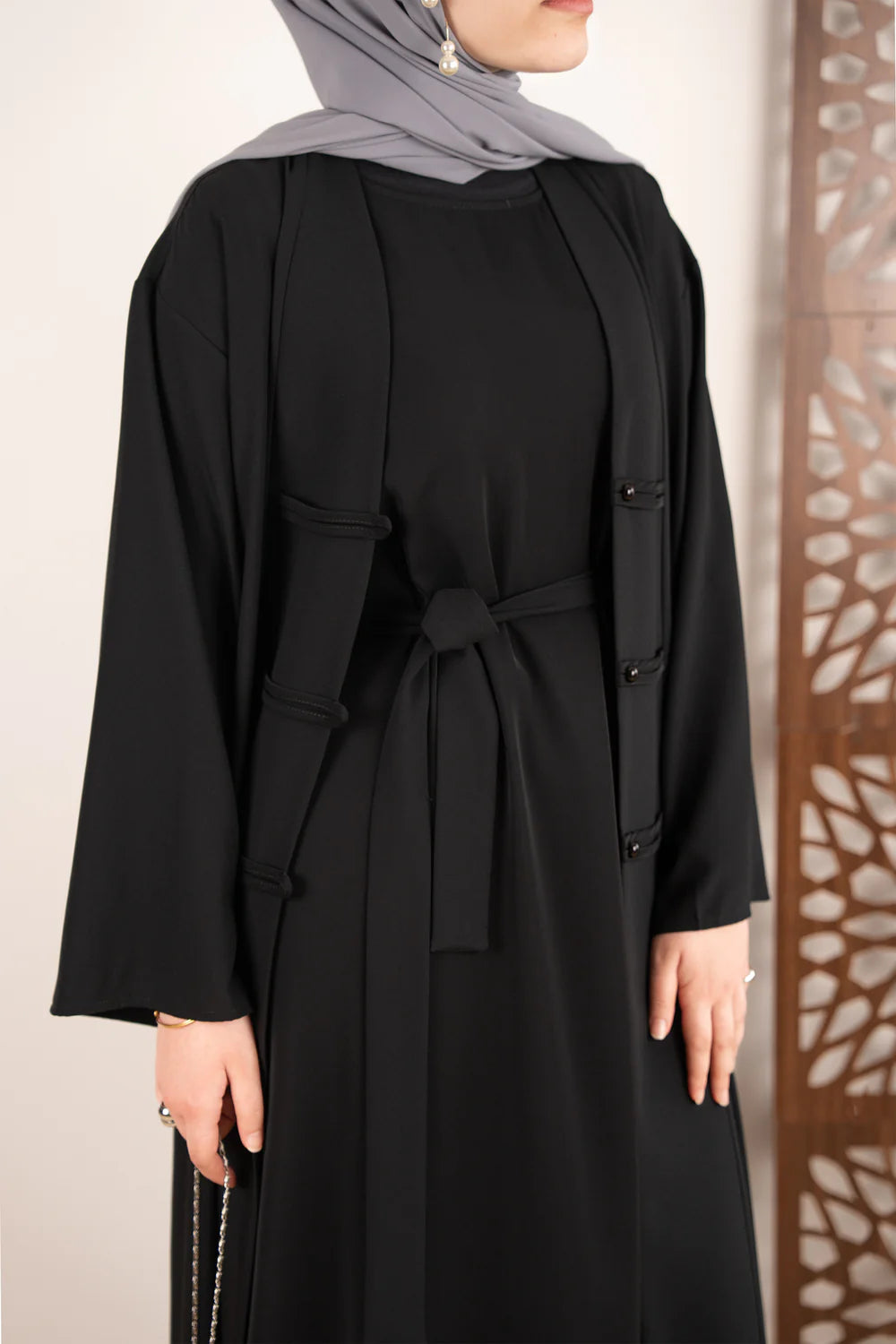 Striped Button Abaya