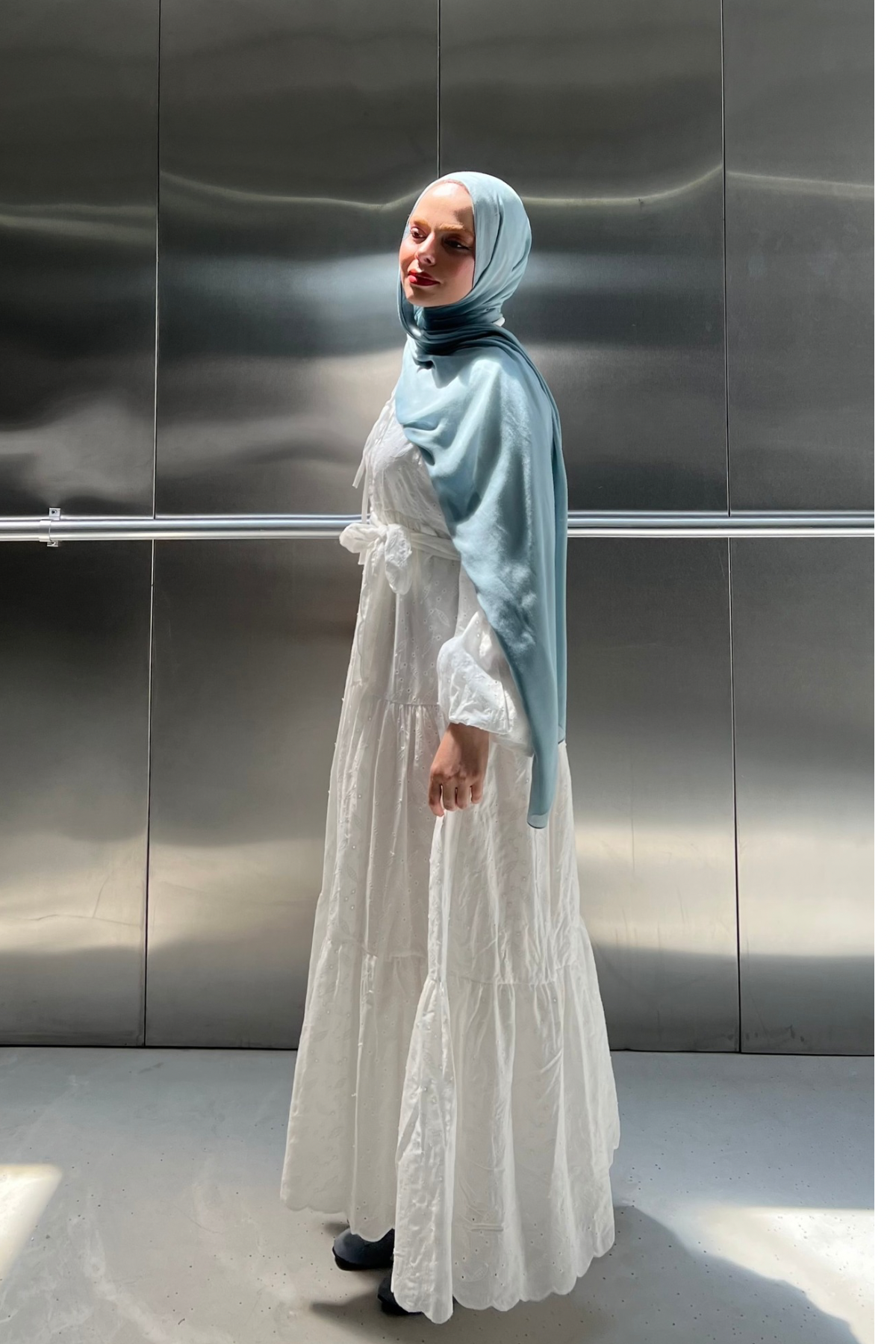 White Eyelet Tiered Maxi Dress with Puff Sleeves