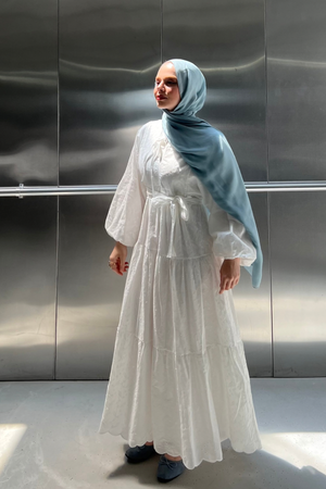 White Eyelet Tiered Maxi Dress with Puff Sleeves