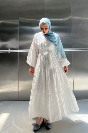 White Eyelet Tiered Maxi Dress with Puff Sleeves