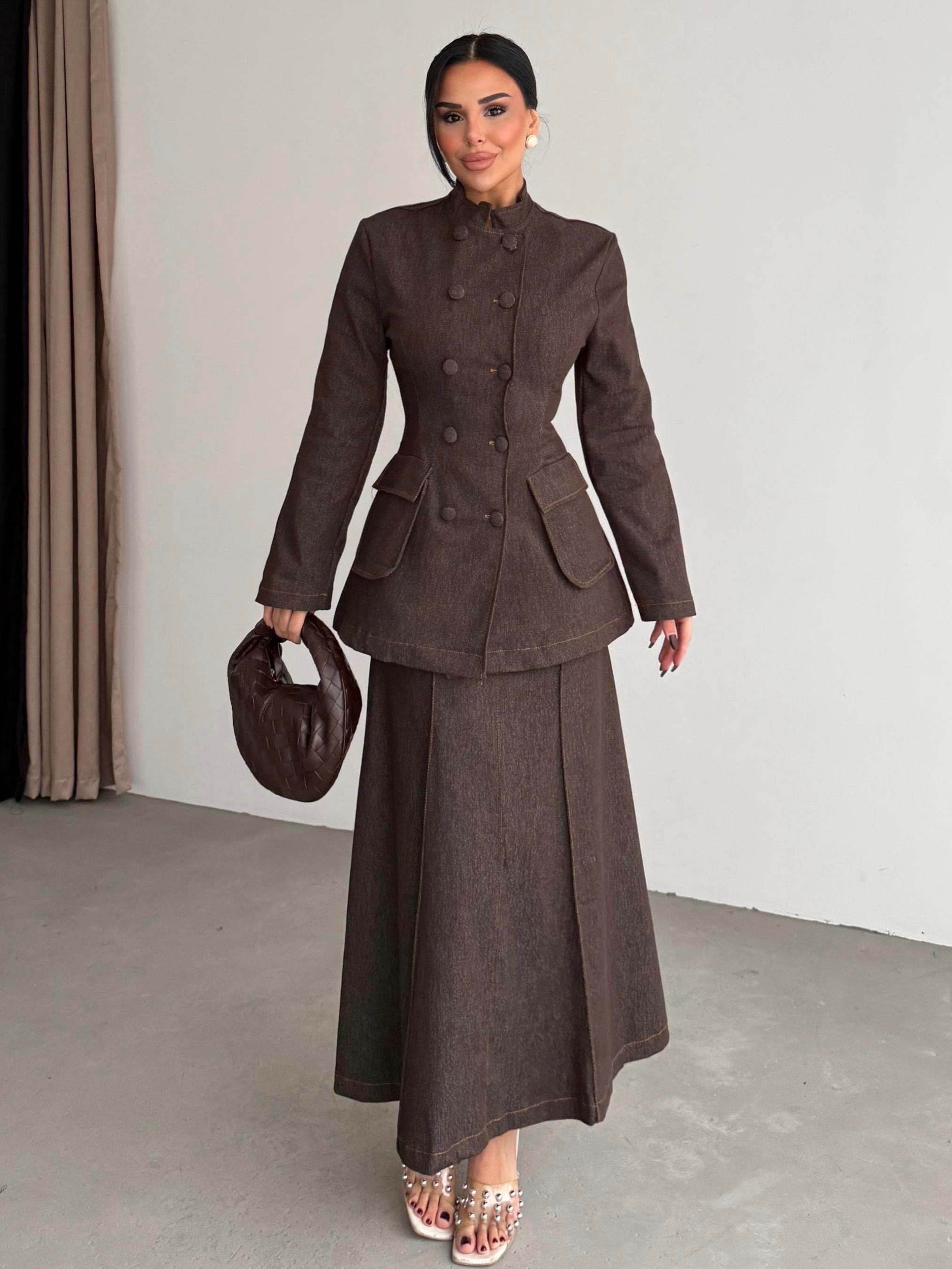 Stretch Denim Skirt Suit