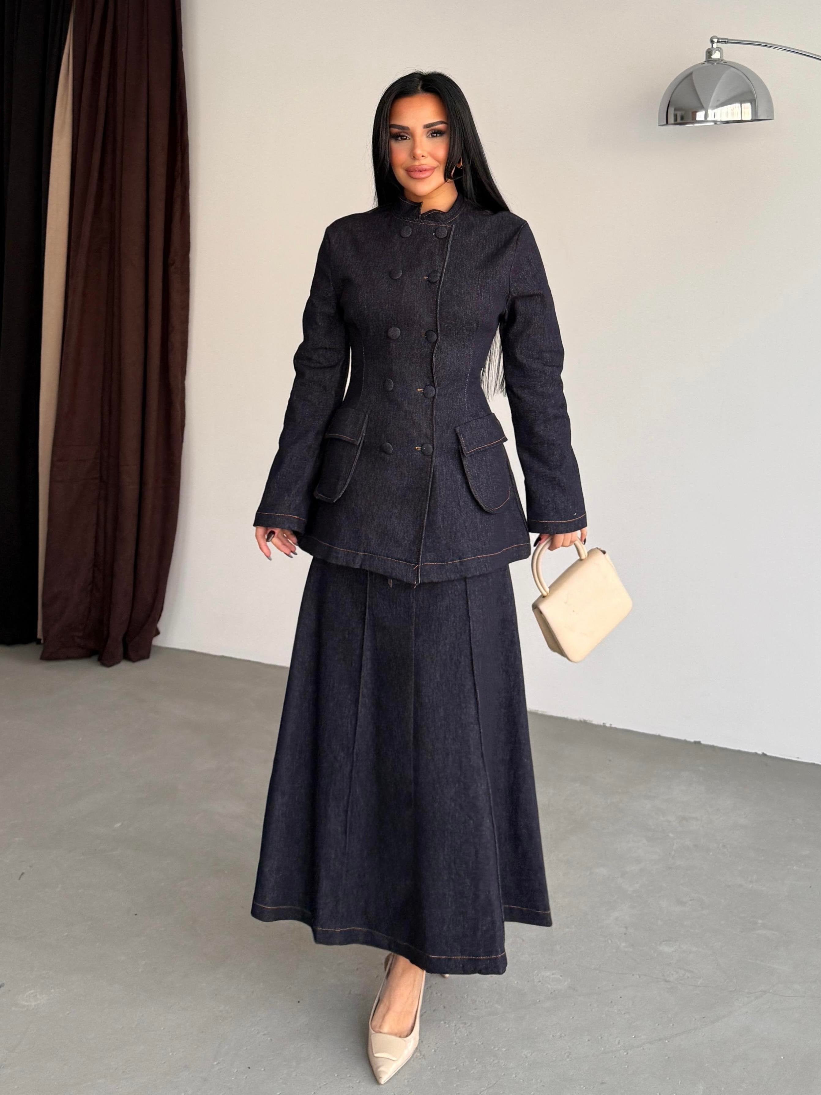 Stretch Denim Skirt Suit