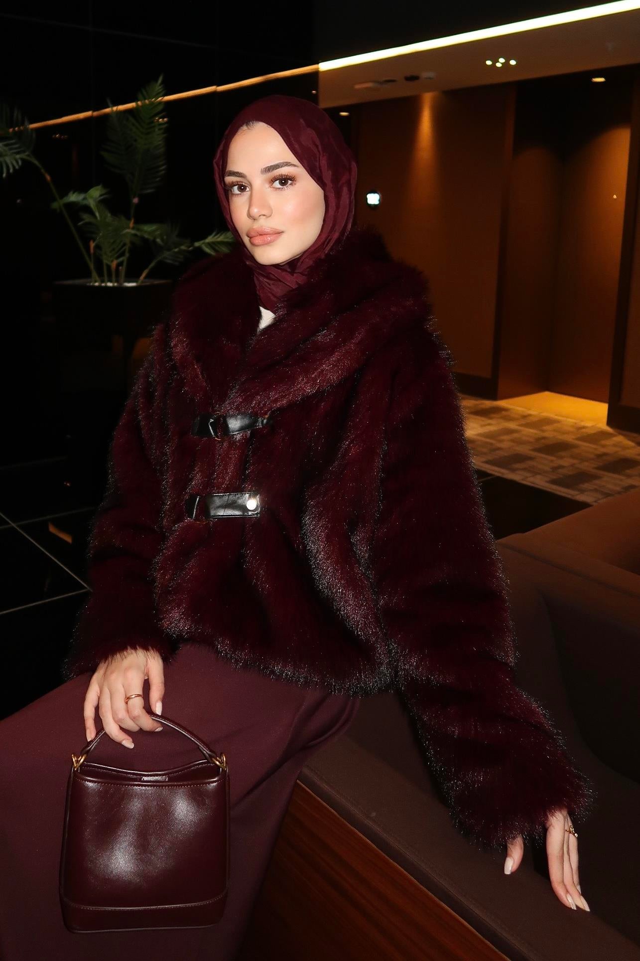 Faux Fur Jacket with Leather Belt (JK015)